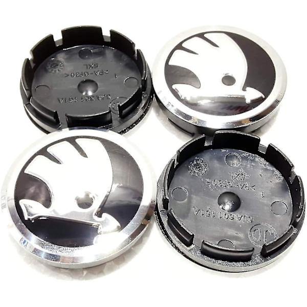 Set med 4 svarta navkapslar för Skoda 56 mm för Fabia, Octavia, Superb, Yeti