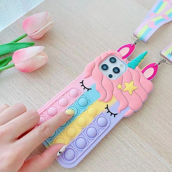 Skyddande Skal för Iphone 11, Push Pop It Telefonfodral Anti-stress Mjuk Silikon Skyddande Omslag Med Snodd för Iphone 11 - Regnbåge
