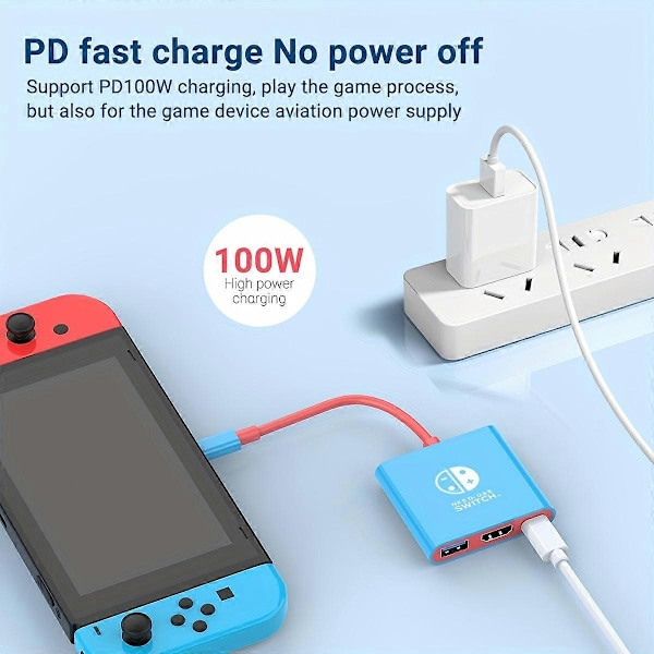 PD100W Dokkingstasjon for Nintendo Switch, Bærbar Switch Dock-erstatning for Nintendo Switch Dock Switch HDMI-adapter USB 3.0 Switch TV-dock, for Ni
