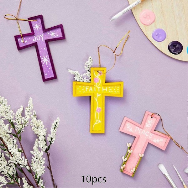 10 Stycken Träkors Att Måla Hänge Tomma Träkors För Hantverk För Diy Hantverksfest Favörer H