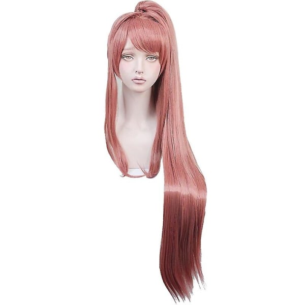 Høj Kvalitet Doki Doki Literature Club! Monika Cosplay Paryk DDLC Aftagelig Hestehale Lang Varmebestandig Hår Parykker + Paryk Hætte + Sløjfe