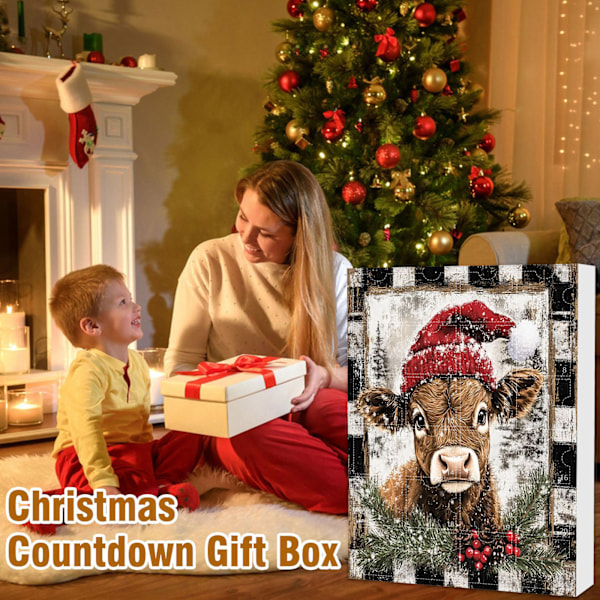 Julekalender med Yak Santa Claus Highland Cattle anheng Blind Box Julegave-C