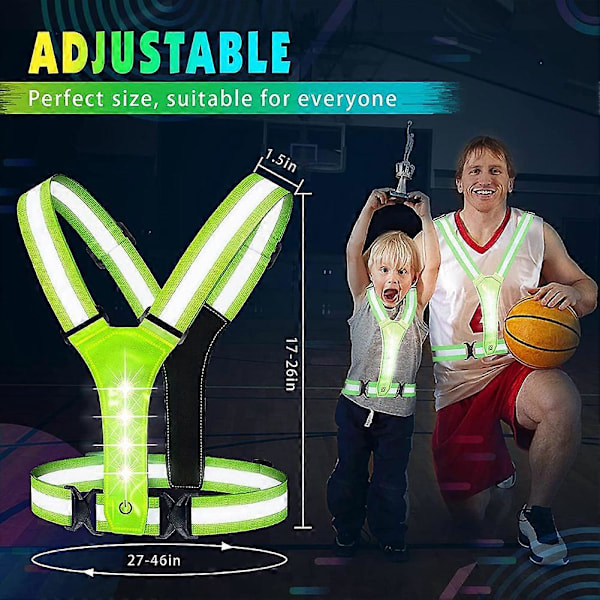 LED Reflekterende Løbevest, Justerbar Elastisk Løbeudstyr LED Lysende Vest Perfekt til Løb, W
