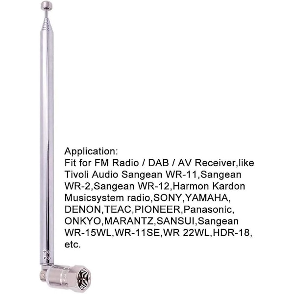 Fm Teleskopisk Antenne Kit 75 Ohm Ubalansert F-kontakt Dab Radio Erstatningsantenne For Tv Am Fm Radio Stereo Mottaker (30\")