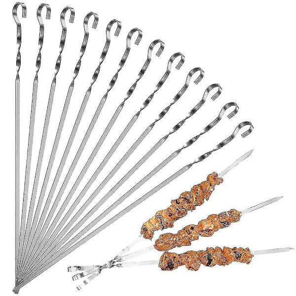 20 stk Grillspydde Flatt Metall Grillspydde Rustfritt Stål Shish Kabob Pinner