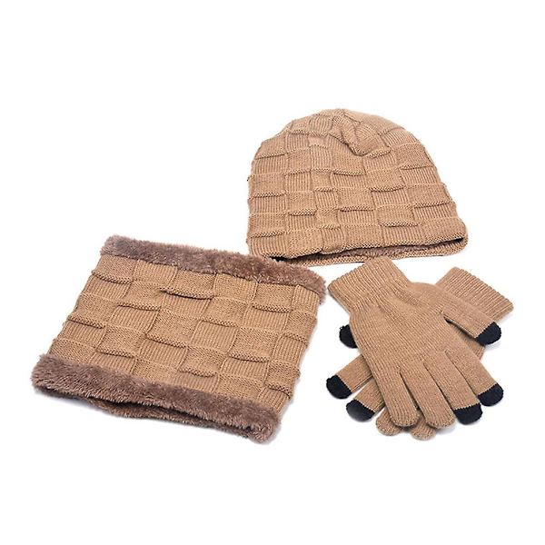 Barn Pojkar Flickor Vinter Varma Stickade Mössa + Halsvärmare Halsduk + Handskar Set