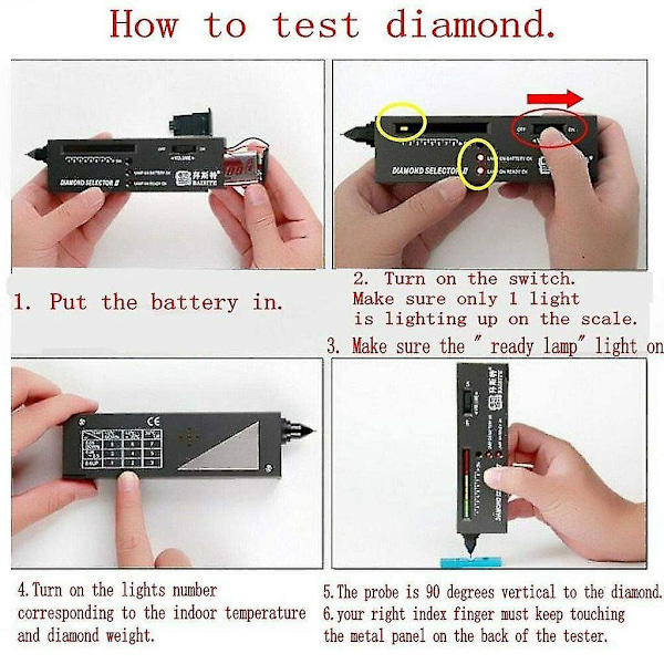 Portabel Diamant Testare Penna Med 60x LED-Upplyst Lupp Förstoringsglas Combo