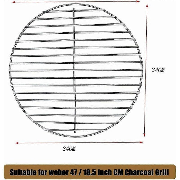 7440 34CM Grillgaller i blank nickelpläterat stål för Weber Charcoal Kettle 47CM kolgrillar, Weber One-Touch, Bar-B-Kettle, Smokey Mou