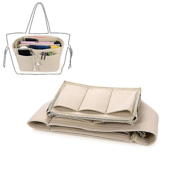 Handväskorganisatör för kvinnor, filt väska arrangör tote arrangör handväska mapp väska i väska arrangör med dragkedja ficka
