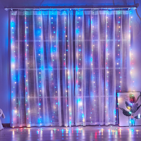 Julgardiner med USB LED-lampor, festgardiner med LED-lampor, julsträngljus, dekorationer, bröllopsdekorationer 3*2m