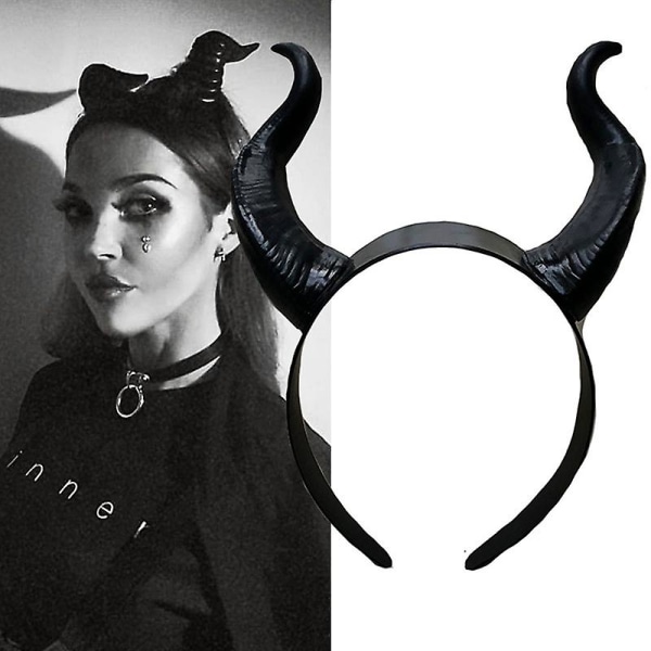 Women Black Queen Witch Demon Horns Headpiece Cosplay Party Costume Headband