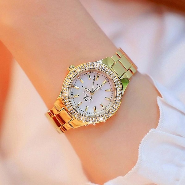 BS bee sister FA1258 Dam Rund Boett Diamant Legering Armbandsur (Guld)