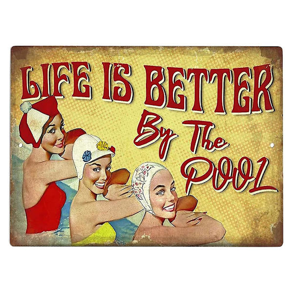 Pool Dekor Skyltar-Roliga Simning Patio Skyltar - Pool Regler Skylt Och Dekoration Väggkonst - Metallskyltar För Utomhus 30*20cm Gul