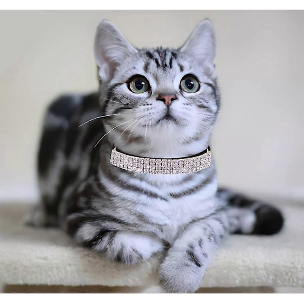 Rhinestones Kattehalsbånd Hundehalsbånd Blødt Velour Sikkert Justerbart Halsbånd Bling Diamante med Klokker, 20-28 cm til Små Hunde og Katte (Sort)