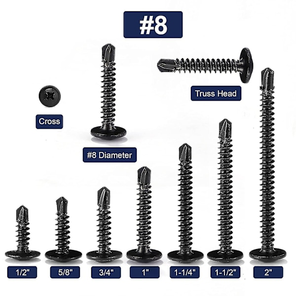#8 X 3/4\" Plademetal Skruer 100stk 410 Rustfrit Stål Truss Hoved Hurtig Selvspændende Skruer Sort Oxid Ved