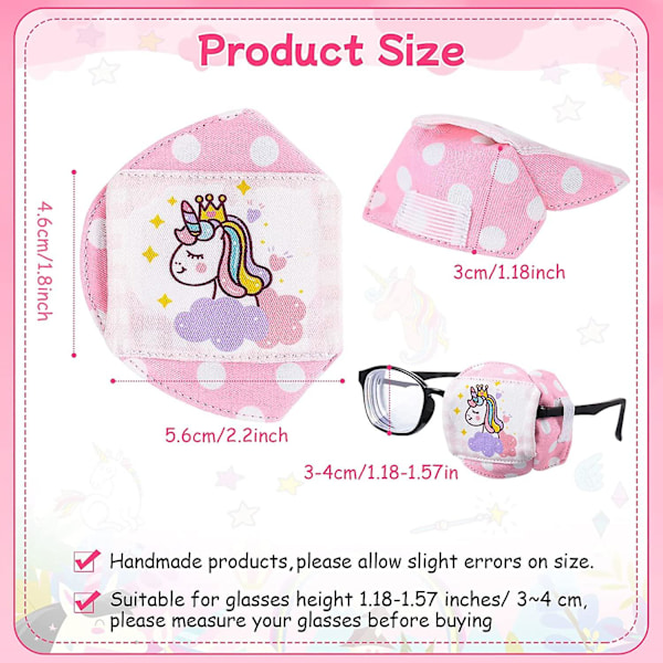2 stycken barn-bomullsögonlappar 3D ögonlapp för glasögon Rosa enhörning Återanvändbara ögonlappar för barn flickor pojkar (höger öga)