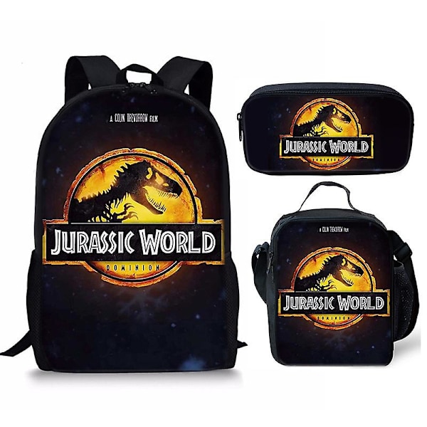 Jurassic World 3 Jurassic World -koululaukku, piirustusreppu ja kynäkotelo, 3 osaa, 19 tuumaa