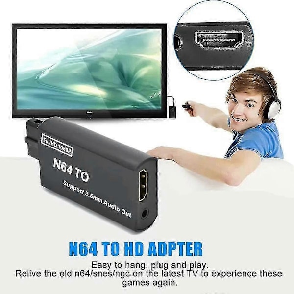 1080P N64 Till HDMI-kompatibel Konverter Speladapter Plug And Play HD-Kabeladapter För Nintendo 64/NGC/SNES Tillbehör