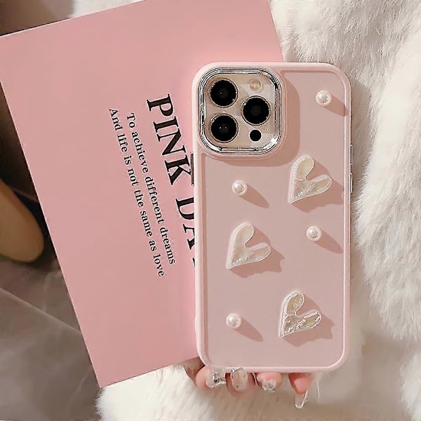 Kompatibelt med iPhone 11 Skal för Tjejer Kvinnor, Sött 3D Kärlekshjärta Pärldesign Skyddsskal Mode Slim Mjuk TPU Stötsäker Skyddande Fodral för i