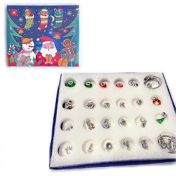 Jule DIY Smykkefremstillingskit til Piger - 24 Dages Adventskalender med 22 Charms og 2 Armbånd