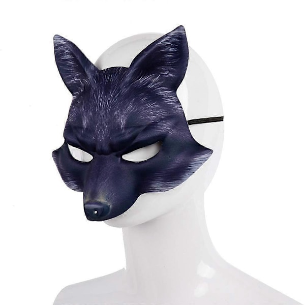 Halloween Konstgjord Räv Mask Djur Elegant Cosplay Mask för Halloween Cosplay Fest Fancy Dress Tillbehör (Svart Räv)