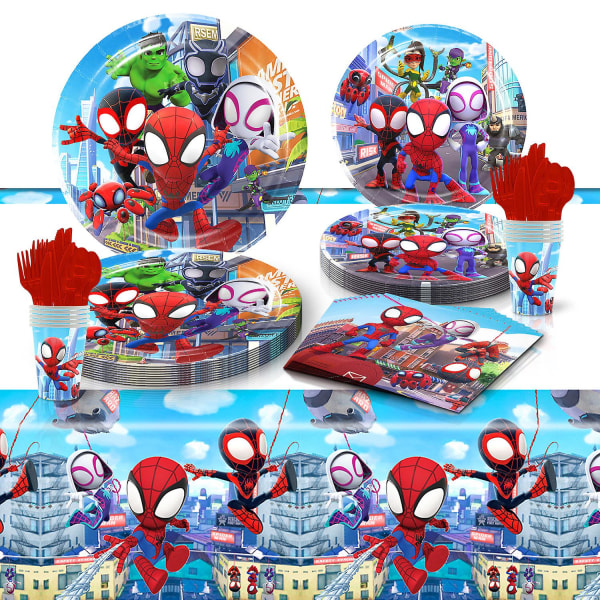 Tecknad Spider-man och hans fantastiska sidekicks Barn Födelsedagsfest Dekoration Papperstallrik Set -jxlgv