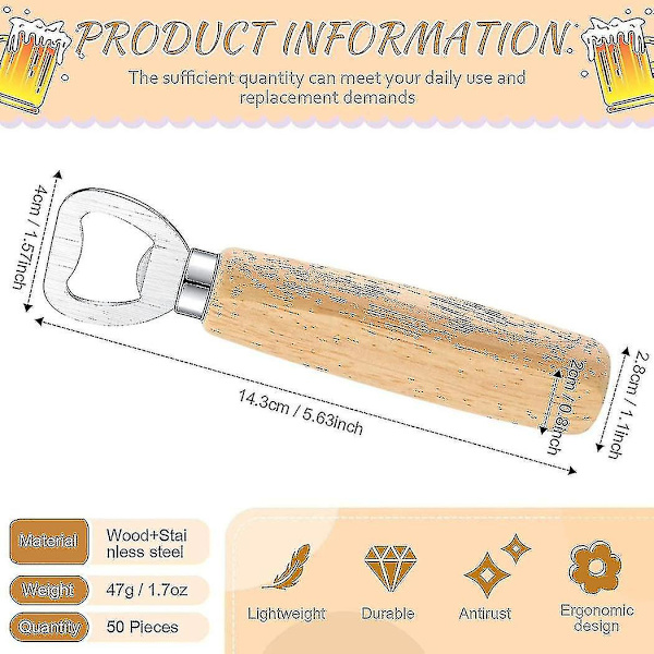 2024, 50 stk Træ Vin Flaskeåbner Rustfrit Stål Flaskeåbner Træ Håndholdt Heavy Duty Bartender Flaskeåbnere Cider Flaskeåbner Graveret Gave