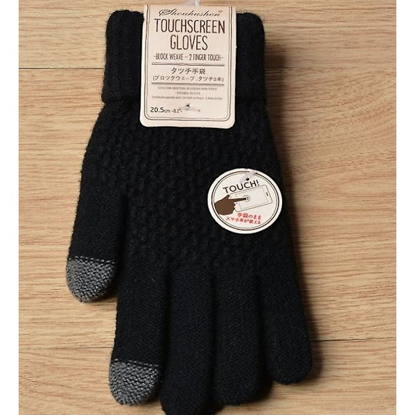 2 par touchscreen-handsker Kvinders vinterstrikkede plys jacquard tykke antiskid varme mode vinterhandsker (sorte)