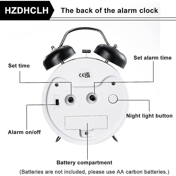 Hög Larmklocka För Tunga Sovmorgnar Vuxna, Tyst Tickfri Dubbelklocka Larmklocka För Sovrum, Batteridriven Analog Larmklocka Med Bakgrundsbelysning (4
