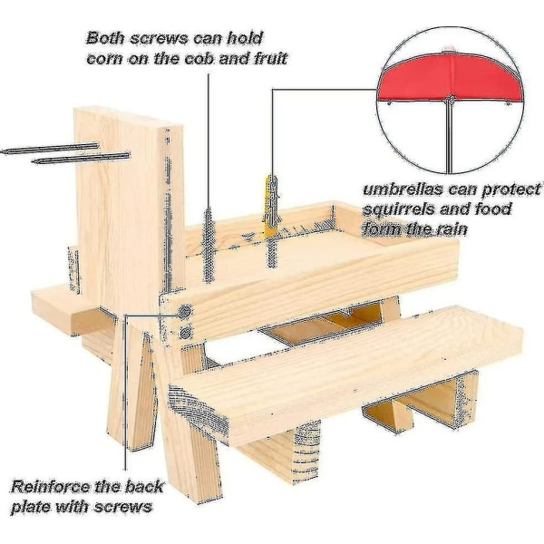 Ekorrmatare väderbeständigt ekorre picknickbord trä ekorre matningsbord med paraply [adva