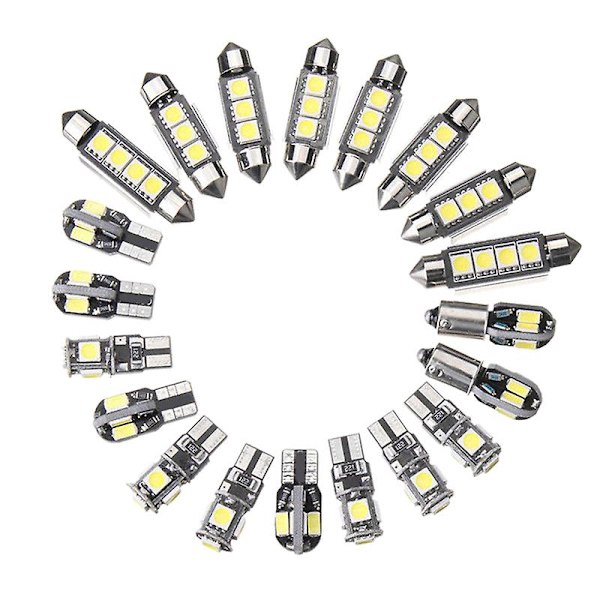 20 st LED-lampor för bilens inredning, kupé, bagageutrymme, dörrar, superljusstarkt, Canbus-felfri, interiör