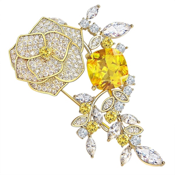 Gul Rose Blomster Broscher Smykker til Kvinder Mode Vintage Rhinestone Krystal Brosche Pins