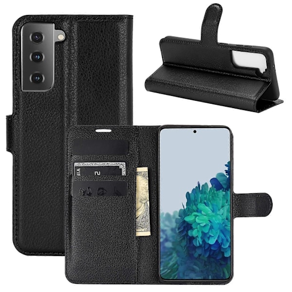Til Samsung Galaxy S21 5G Litchi Tekstur Horisontal Flip Beskyttelsesetui med Holder & Kortlommer & Pung (Hvid)
