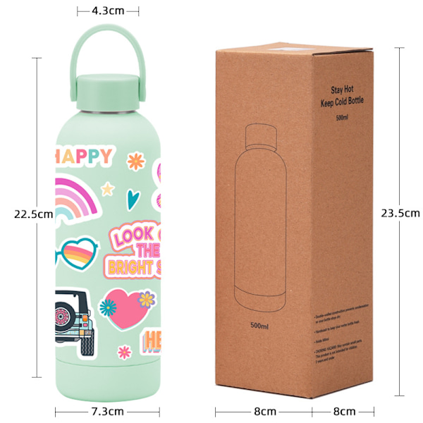 Vannflaske i rustfritt stål, 500 ml/17 oz - Gjenbrukbar vakuumisolasjonsflaske, håndvask kun, bursdag, feriegaver - stil-40