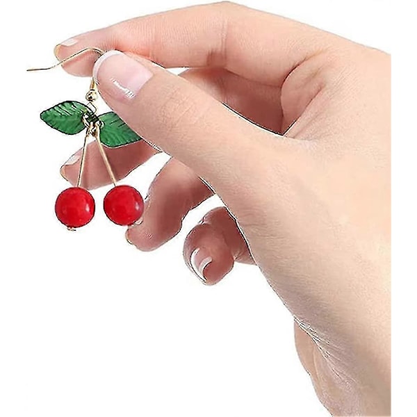 18k gullbelagt Sweety Fruit grønn blad rød kirsebær sjarm kvinner jenter hengeløkker - -