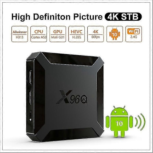 X96q Hd 4k Smart Tv Box Utan Väggfäste, Android 10.0, Allwinner H313 Quad Core Arm Cortex A53, Stöd För Tf-kort, Hdmi, Rj45, Av, Usbx2, Specificat