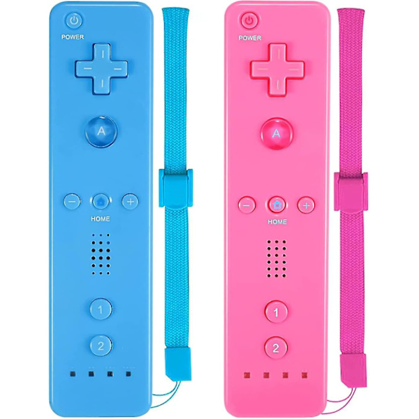 2 stk. Klassiske trådløse controllere, der er kompatible med Wii og Wii U, spilcontroller med silikoneetui og håndledsrem (pink og blå)