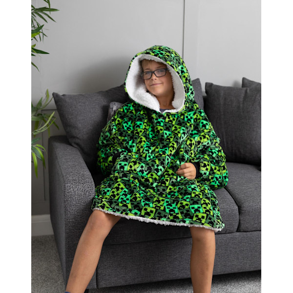 Minecraft Pojkarnas Filt Hoodie Grön All-Over Print Creeper