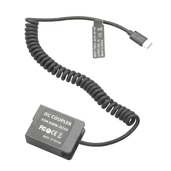 DMW-BLC12 Dummy Batteri DMW-DCC8 PD USB-C Kobler for GX8 FZ1000 FZ300 FZ200 G6 G7 G80 G81 G85 G95 G99 FZ2000