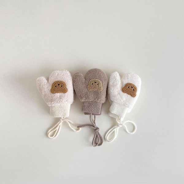 Vinter Varma Handskar Anti-skid Cartoon Bear Vantar med Rep för Baby Boy Girl