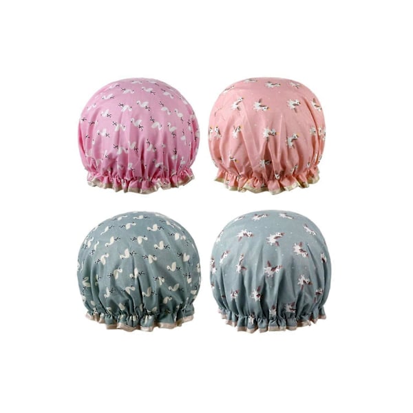 4 Pcs Shower Cap Swimming Cap for Women Waterproof Reusable Double Layer Hair Cap for Girls Women