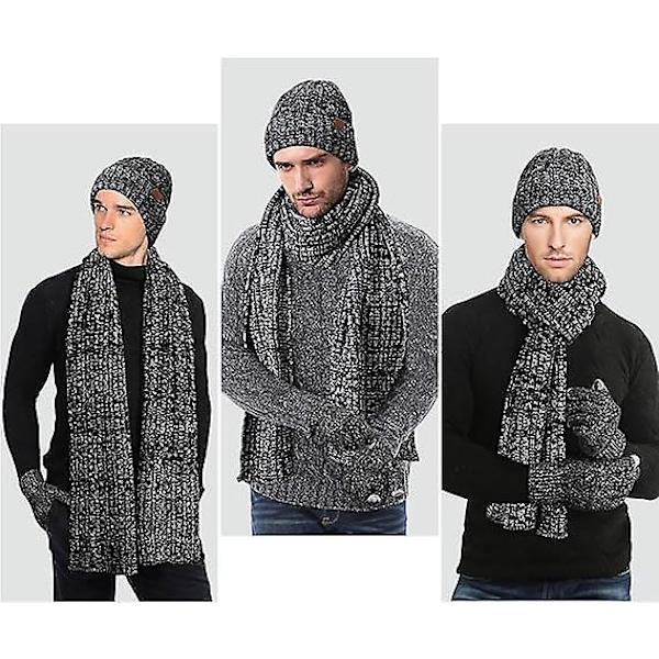 Vintervarm Beanie Hat til Kvinder, Uldstrikket Hat, Halsklæde og Handsker Sæt, Fleece PomPom Hat, Tyk Halsklæde, Handsker, Beanies, Sort