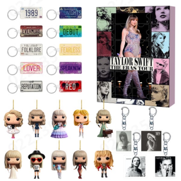Kvinners Adventskalender Taylor Swift Jul Brinquedo Figur Leke Nøkkelring Jul 24 Dagers Nedtelling Fan Gave, 1