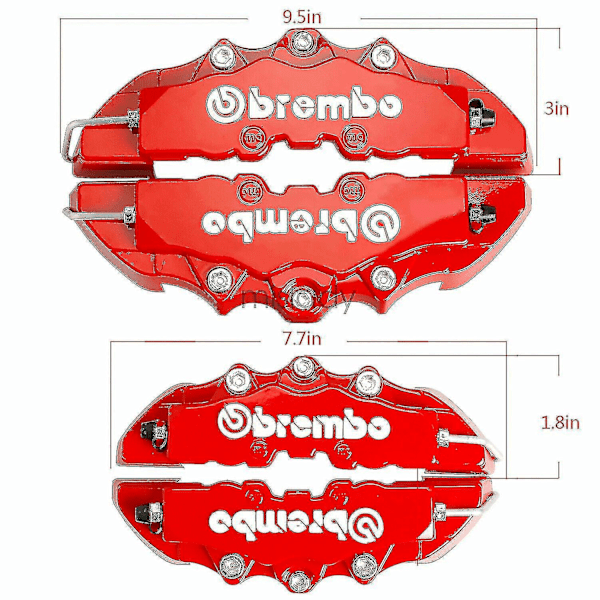4 stk Røde 3D-stil Bremsestempel Deksel Universal Bil Skive Foran & Baksett