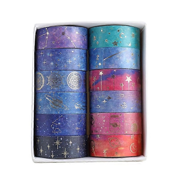 12 Ruller Washi Tape, Stjerneklart Himmel Washi Tape Dekorativt Papir Maskeringstape Maskeringstape Klæbende Papir Maskeringstape