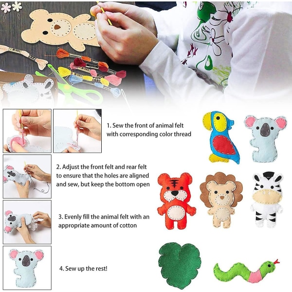 Sewing Kit For Kids, Cute Dinosaur Felt Diy Kids Felt Crafts Kit, Learn To Sew Crafts Supplies, Kids Beginners Educational Toys, Sewing Craft Set (di