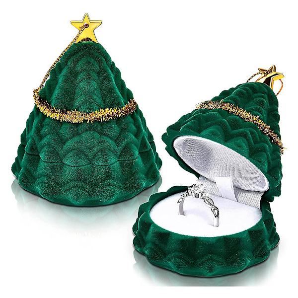 Julgrans Smyckesringhållare Förlovningsbröllopsask Foto Ring Present