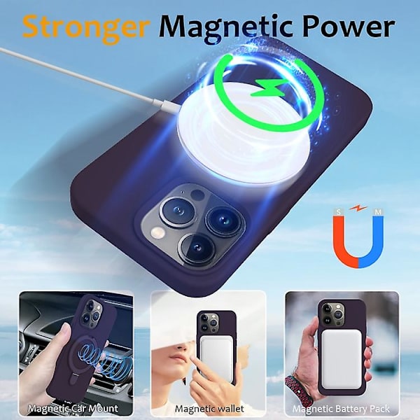 Matkapuhelimen kuoret iPhone 13 Pro:lle MagSafe magneettinen nestemäinen silikonikuori renkaalla (Violetti)
