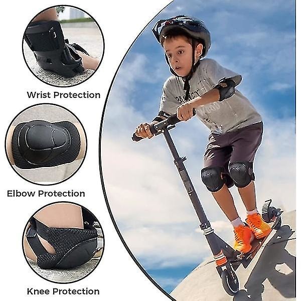 Knä- och armbågsskydd för barn/tonåringar 3-9 år (Svart, 6-pack), Lämplig för rullskridskoåkning, cykling, inlineskridskoåkning, sparkcykelåkning
