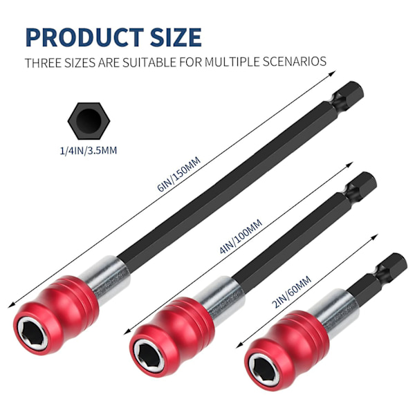 3-pack Snabbavlossnings Magnetisk Bitshållare Verktygsset Med 1/4\" Hexskaft För Alla 1/4\" Bits